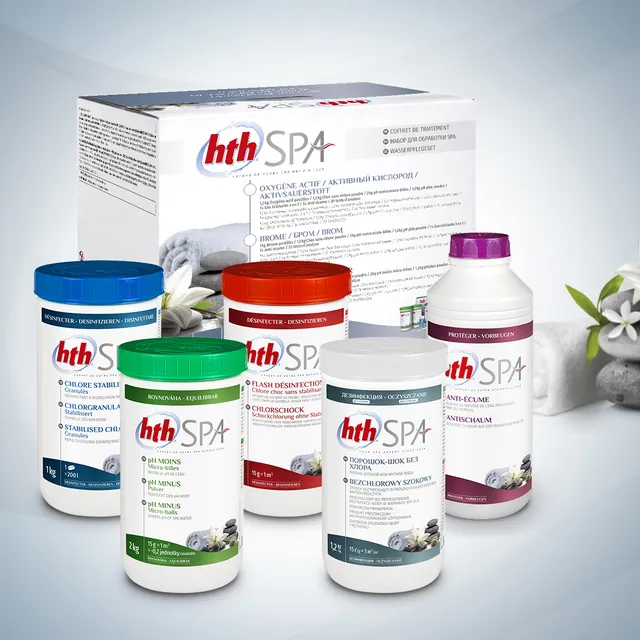 Gamme de produits hth SPA et son coffret.