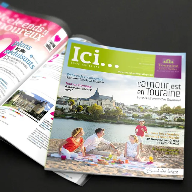 Magazine ICI, couverture « L’amour est en Touraine » et pages intérieures.